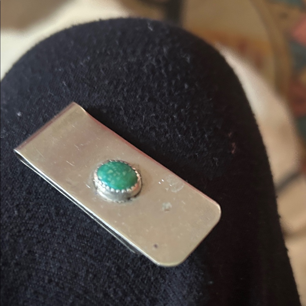 Source Unknown Silver Money Clip with Teal Stone